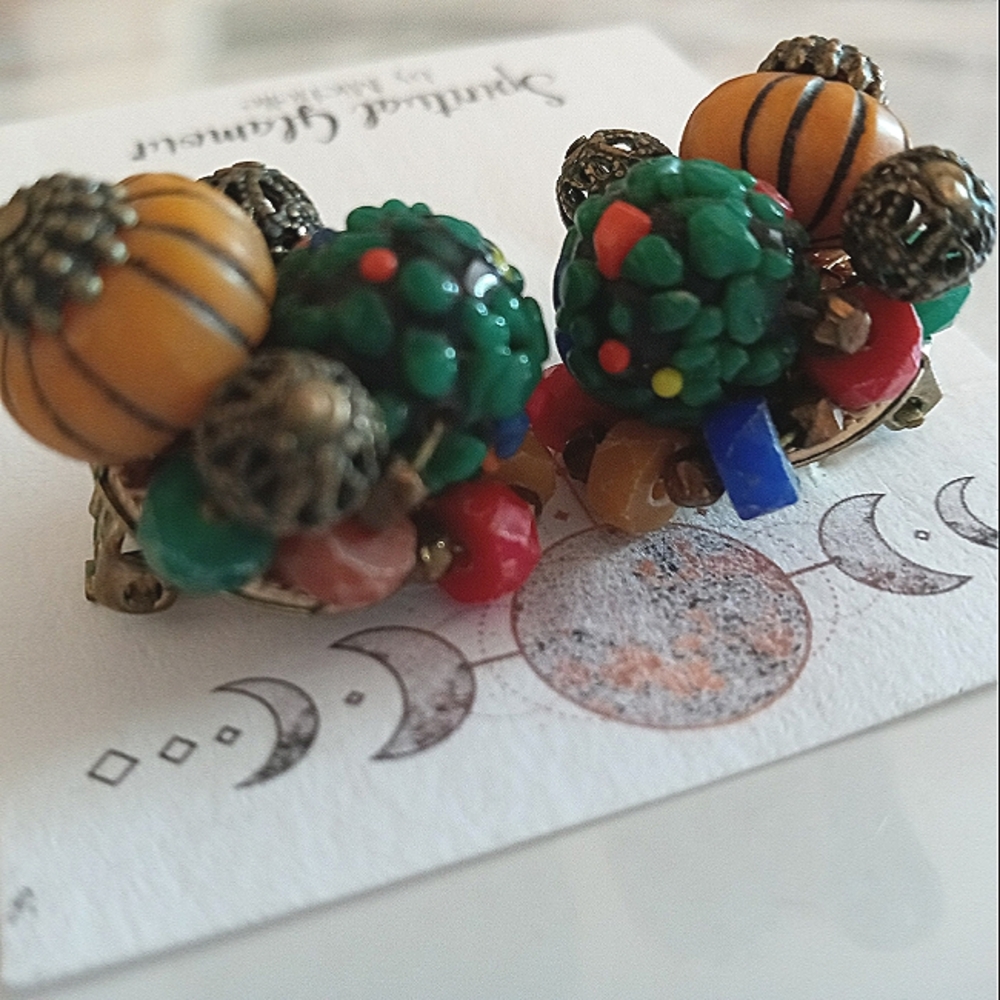 Fall theme, unique clip on earrings, vintage.